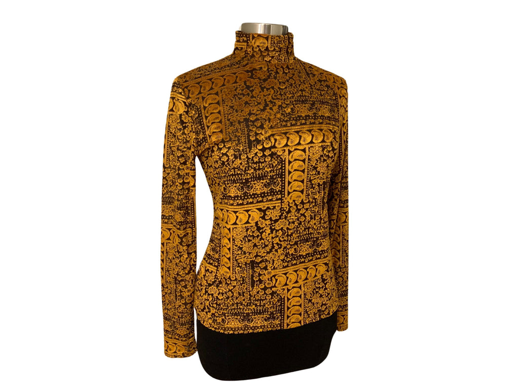 Rodier Paris mesh and velvet blouse, designer high-end knitwear, black & gold