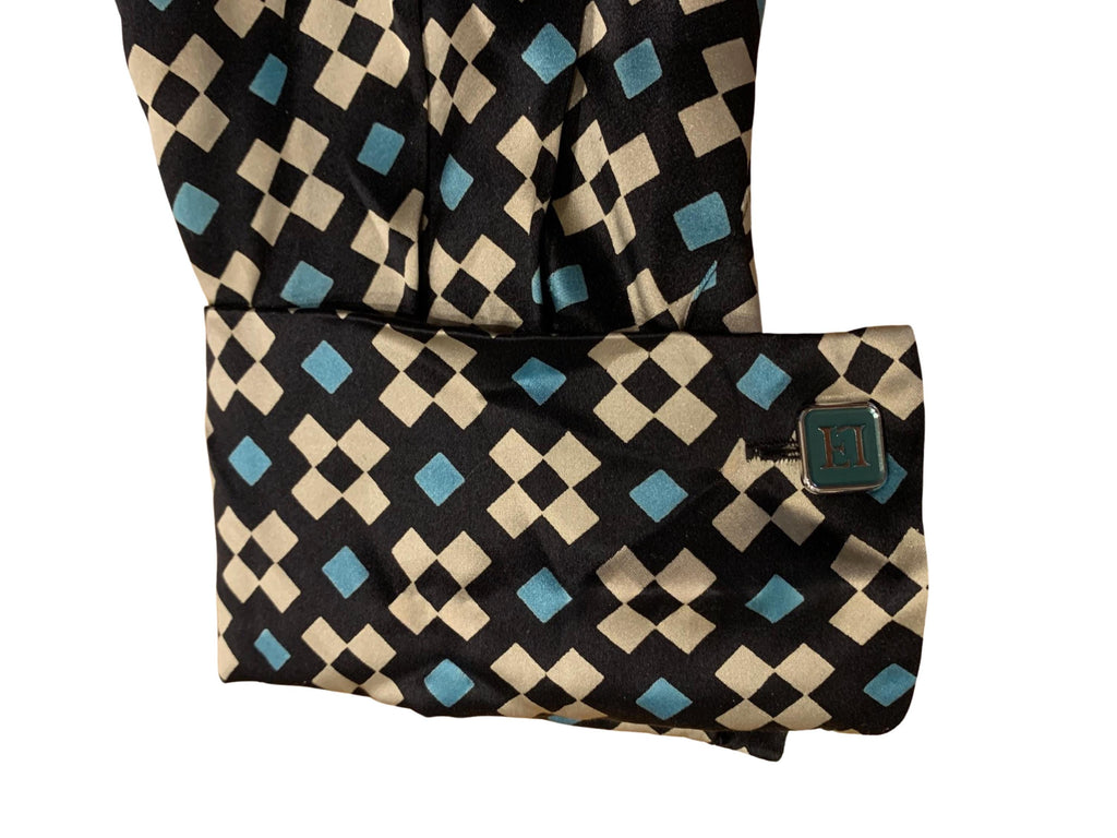 Designer silk blouse with branded cufflinks, Louis Féraud French fashion