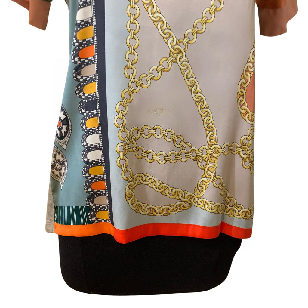 Marc Cain designer top, silk front, grey jersey back, made in Germany