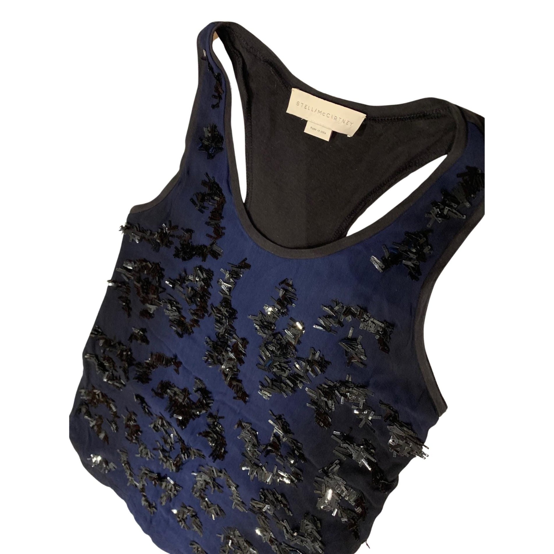 Stella McCartney sustainable fashion top, viscose front, cotton back, IT 42