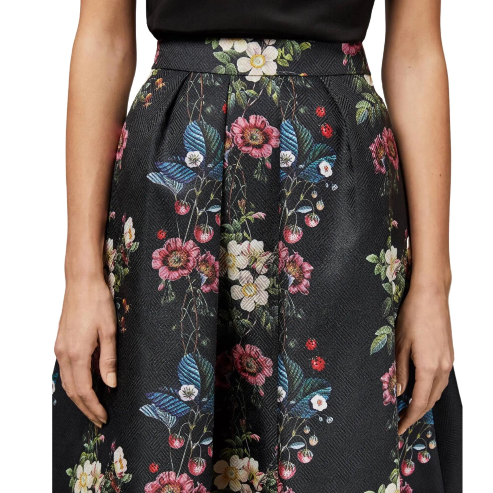 Designer floral A-line skirt, Ted Baker classic style, sophisticated wardrobe essential