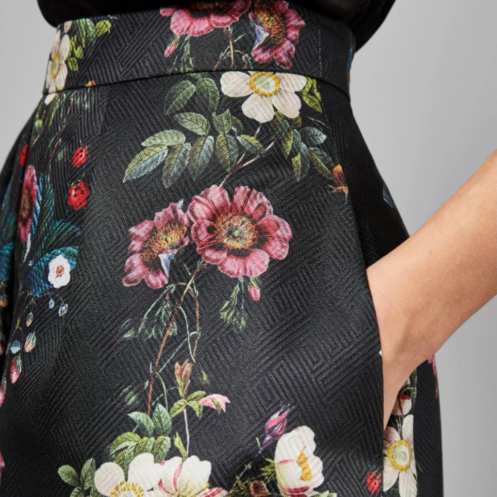 Buy luxury Ted Baker floral midi skirt, structured pleats, high-rise waist, pre-loved fashion