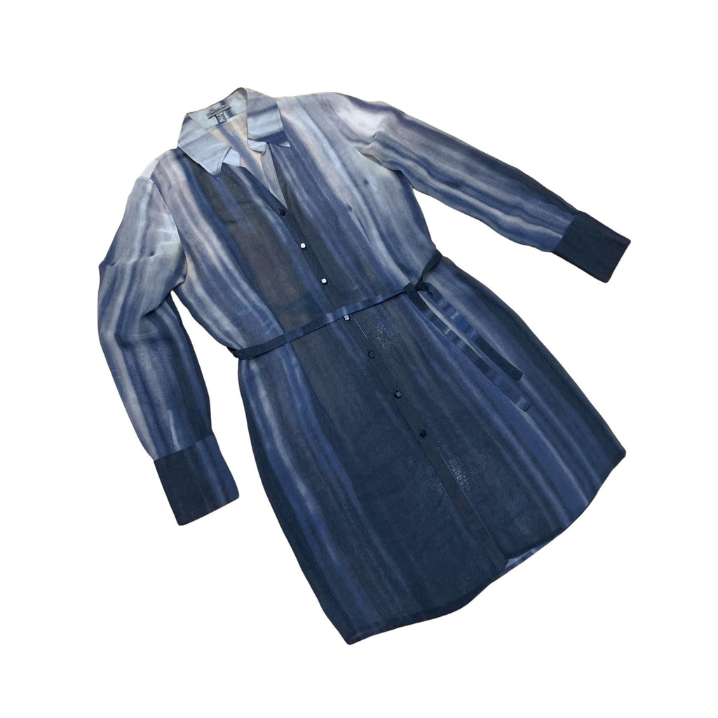 Bandolera long-sleeve button-up shirt, semi-sheer, lightweight cotton blend, size S