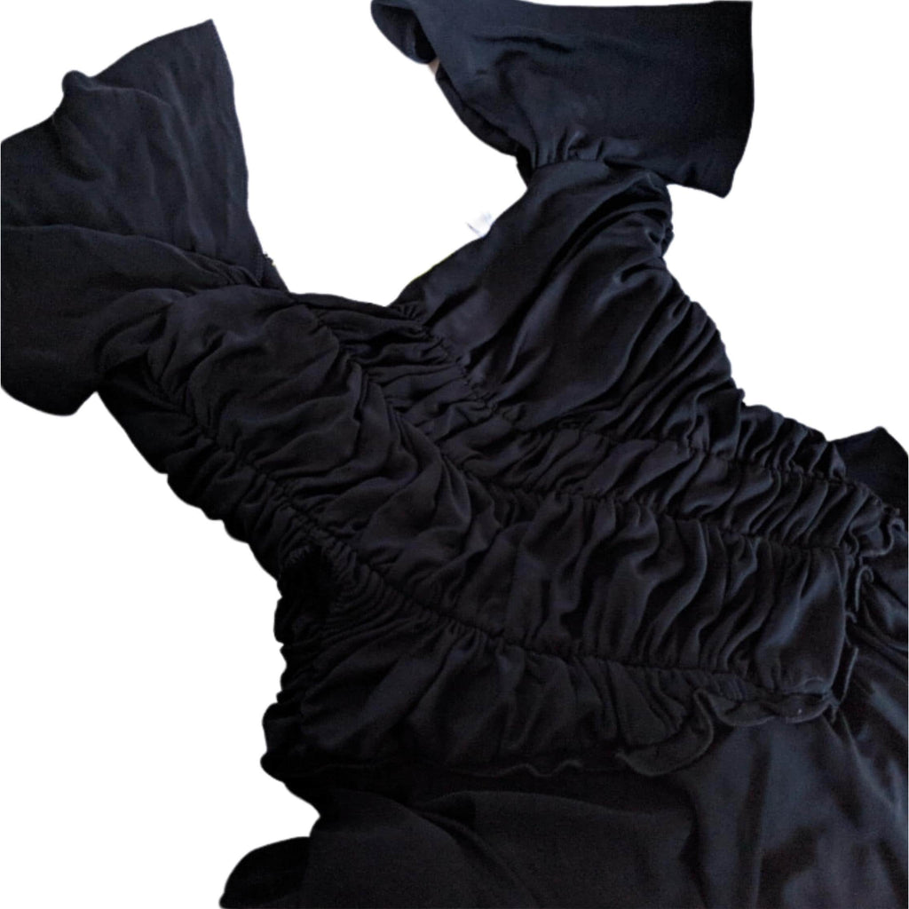 Luxury fitted black dress, Versace Jeans Couture Biker Romantico model, edgy elegance