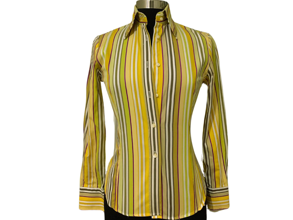Elegant ETRO Milano designer shirt in yellow, lime, green, taupe, magenta