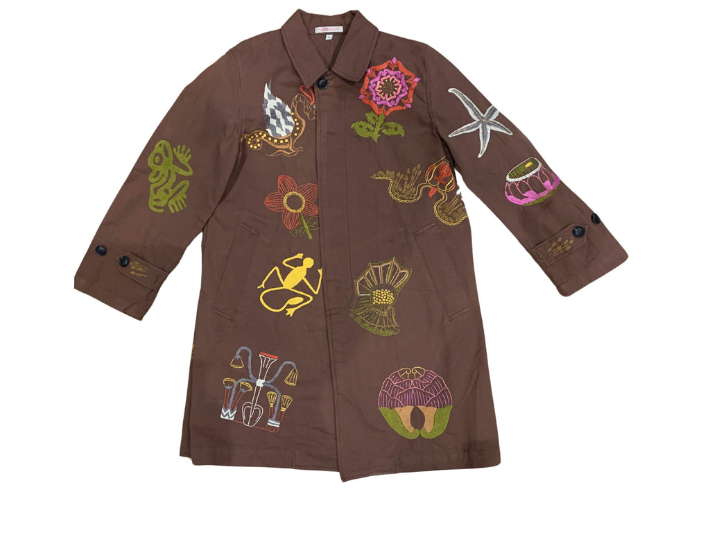 Muriel Brandolini embroidered floral coat, knee-length, 100% cotton, hidden buttons