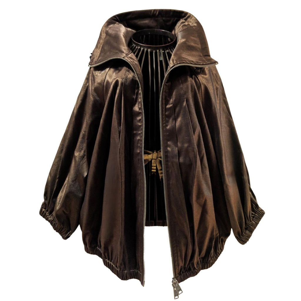 Full zip-up sateen bomber jacket, DKNY, balloon sleeves, chic modern outerwear