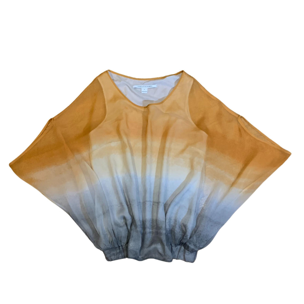DVF oversized voile top, light orange, grey, white ombre, round neckline