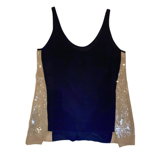 AllSaints navy and beige sequin camisole, size US 4, semi-sheer luxury fashion