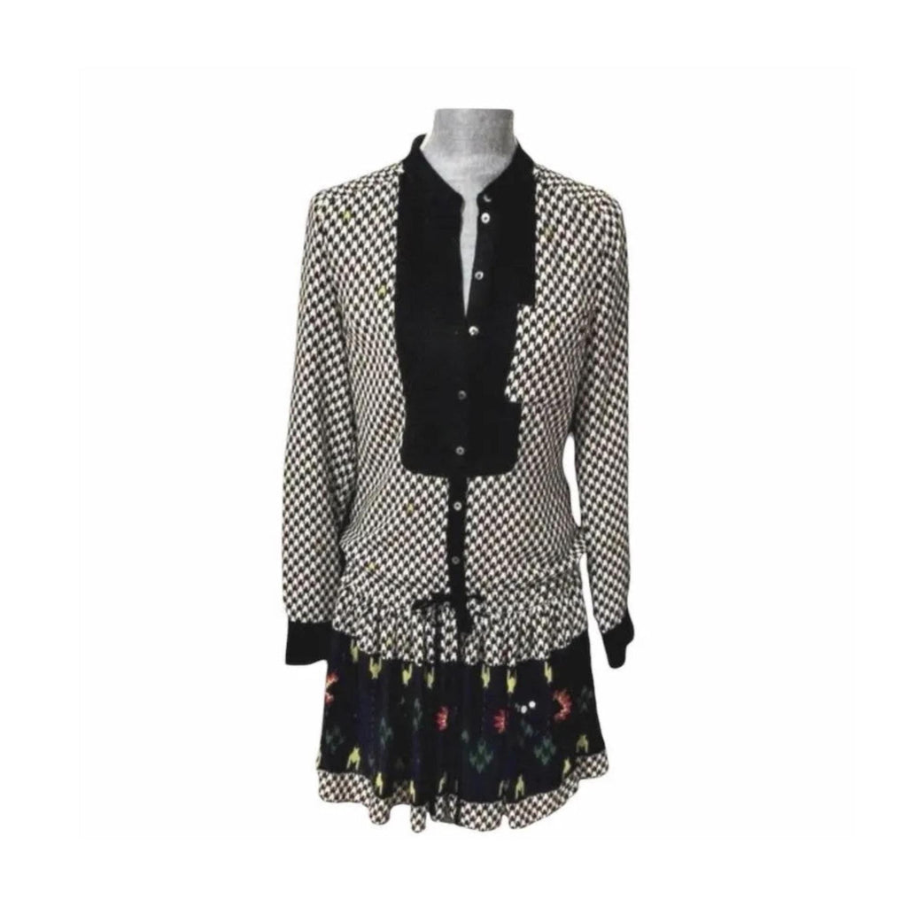 L.A.M.B. Space Invader Houndstooth Dress – Peter Pan Collar, Drawstring Waist, Size 2, Very Good Condition