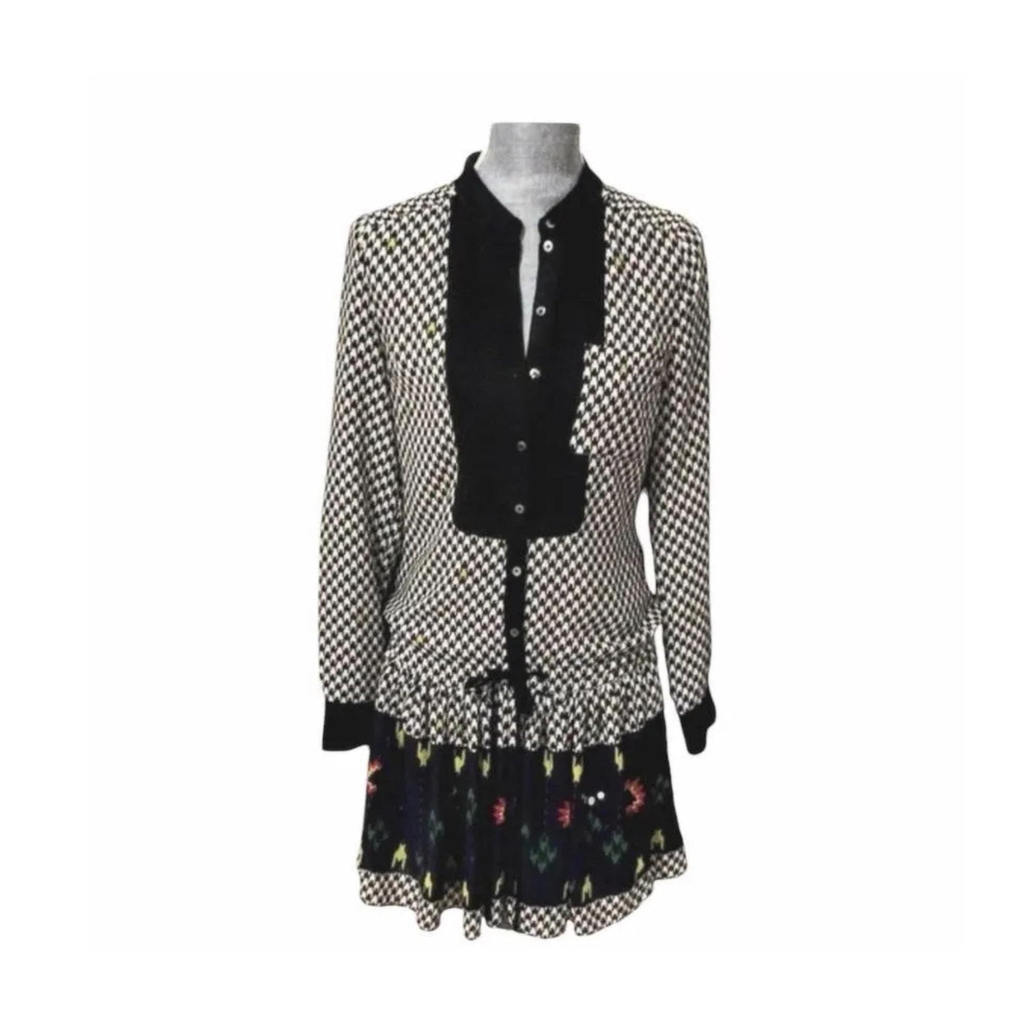 L.A.M.B. Space Invader Houndstooth Dress – Peter Pan Collar, Drawstring Waist, Size 2, Very Good Condition