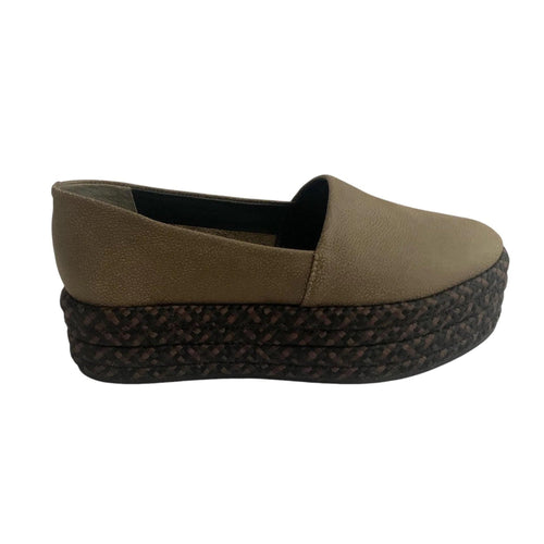 AllSaints Leather Platform Wedges – Olive Green, Wicker Detailing, Size 37 (6.5-7), Never Used