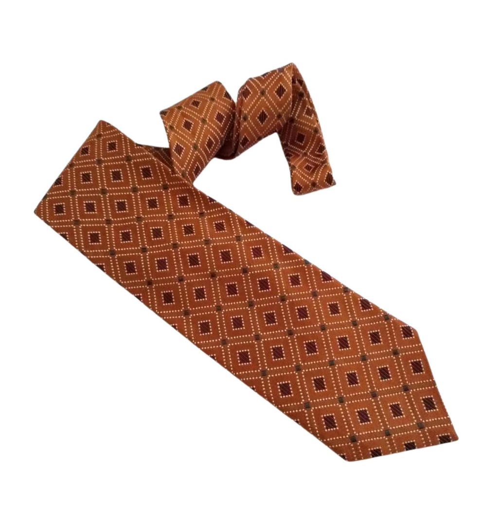 Ermenegildo Zegna Geometric Silk Tie – Orange and Burgundy, 4” Width, Made in Italy Ermenegildo Zegna Tie - 100% Silk - Made in Italy