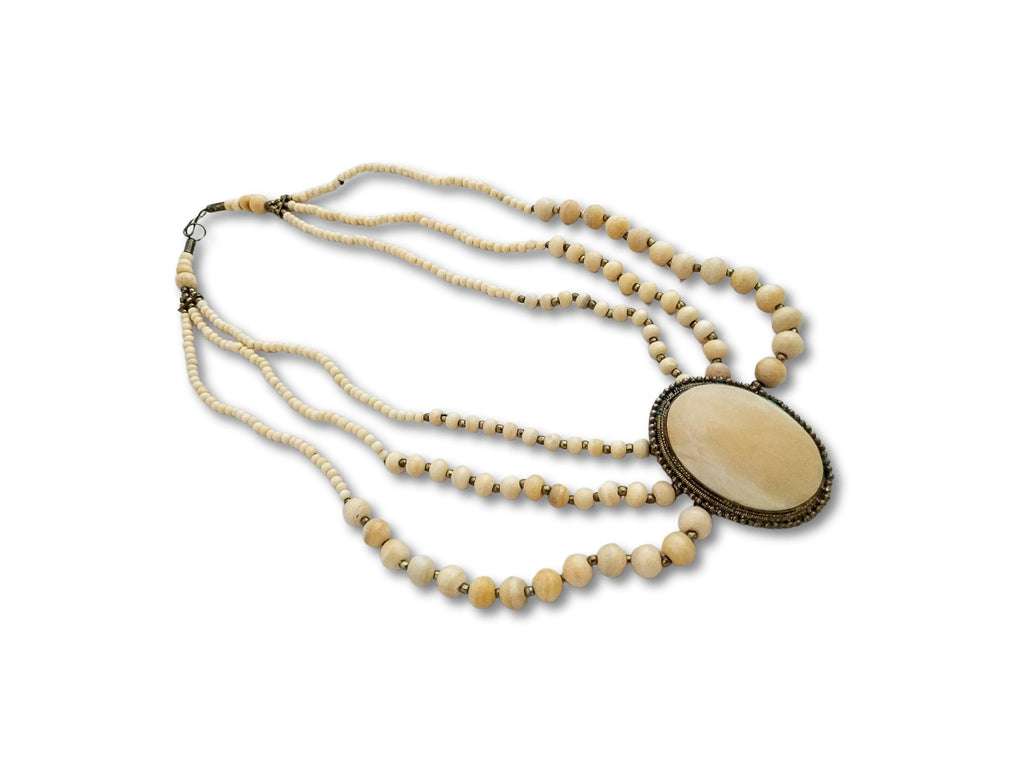 Vintage 1960s Three-Strand Boho Necklace – Multi-Strand Statement Necklace, Retro Layered Design, Bohemian Jewelry Vintage Beaded Necklace