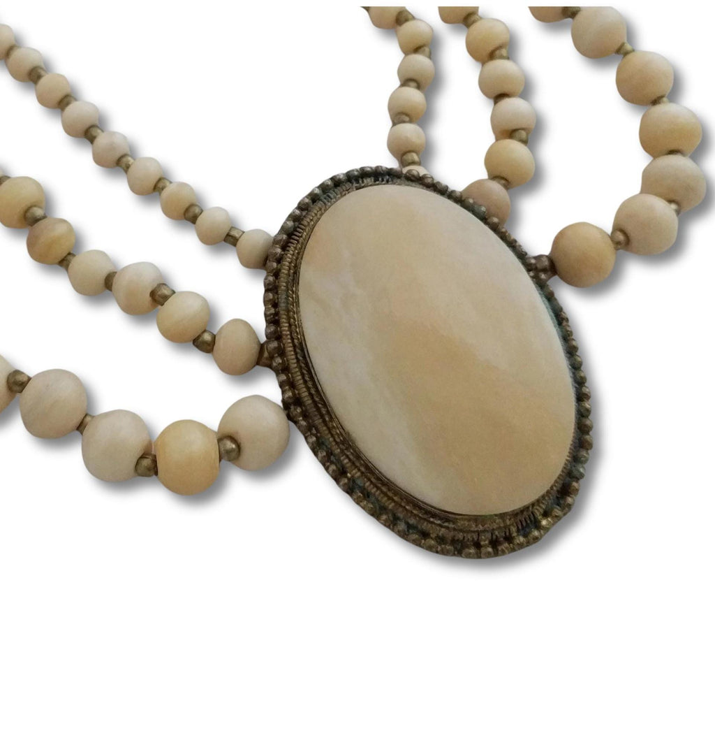 Vintage 1960s Three-Strand Boho Necklace – Multi-Strand Statement Necklace, Retro Layered Design, Bohemian Jewelry Vintage Beaded Necklace