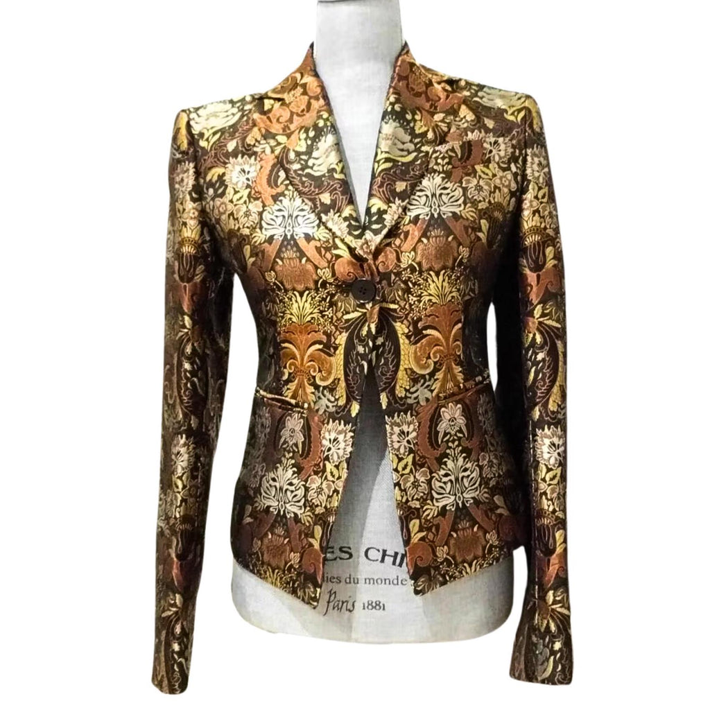 Richard Tyler Brocade Blazer – Rare Silk Gold Jacquard Blazer, Luxury Designer Blazer, Vintage Statement Piece