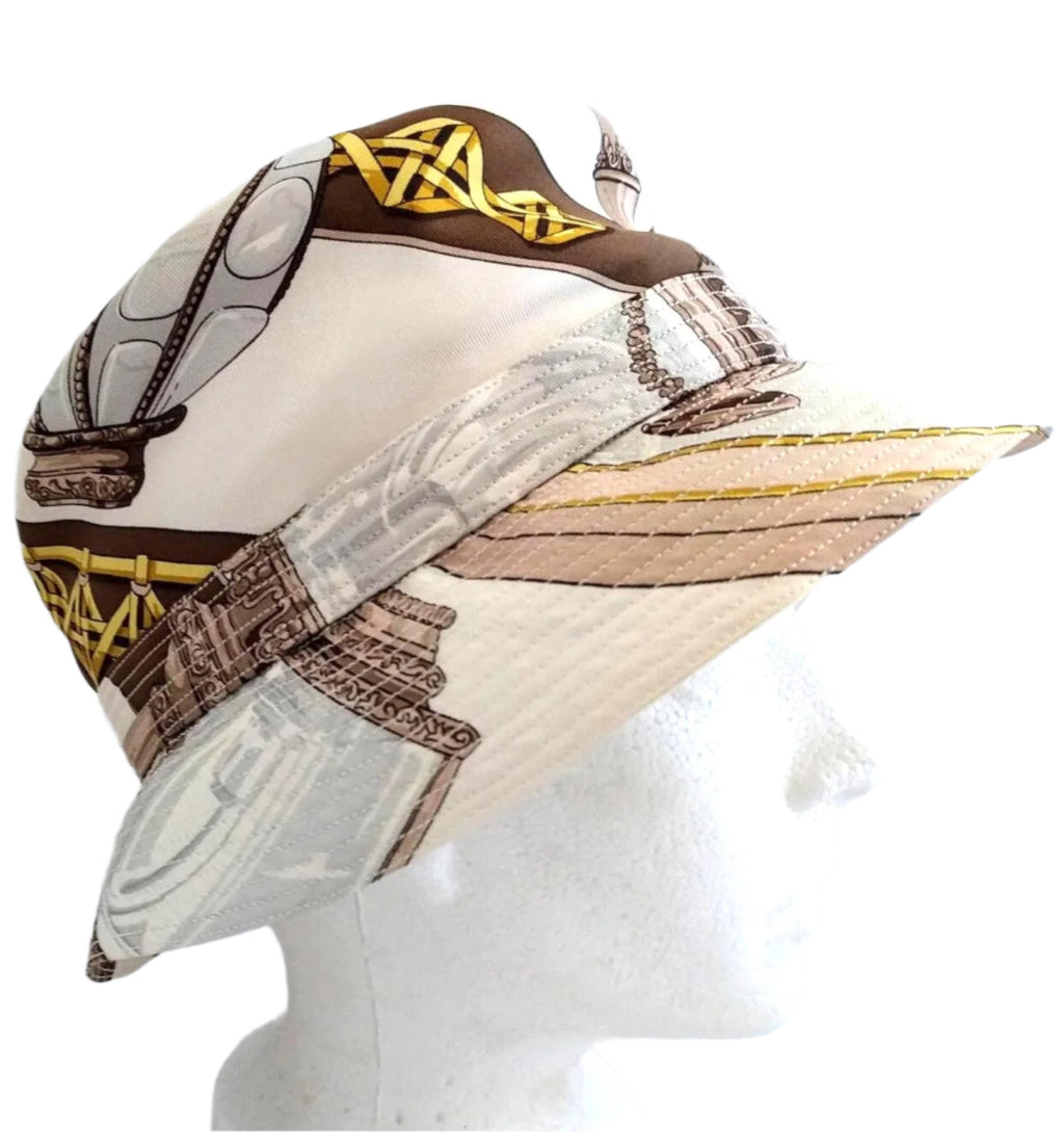 Hat Hermes Silk Hat Safari HERMES Vintage Silk bucket hat by Hermes Feux de Route hat silk women hat