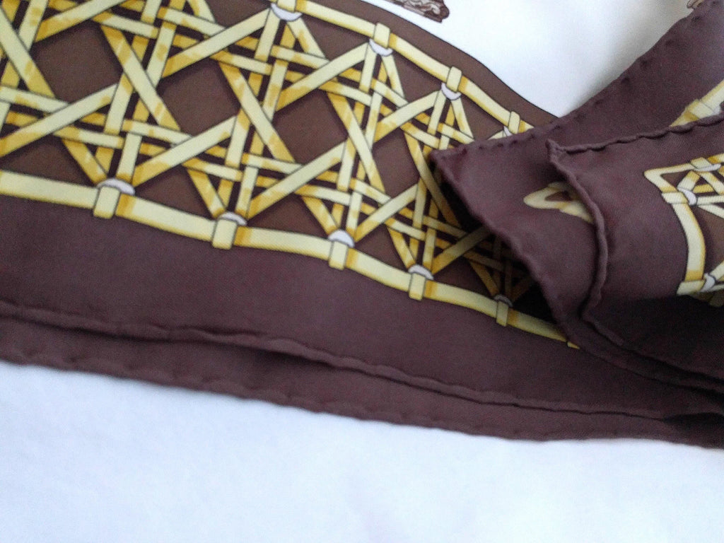 Rare Hermès Feux de Route Scarf – Caty Latham 1971, Brown/Beige, Made in France
