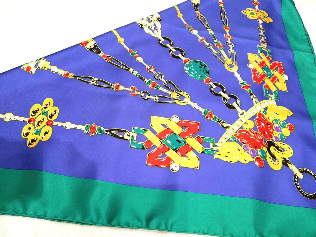 Rare Cartier silk scarf, hand-rolled edges, royal blue with turquoise green margins
