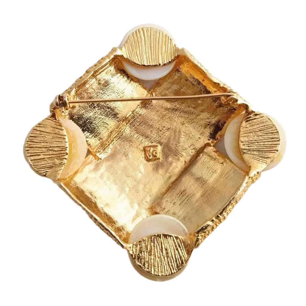 Valentino gold and pearl brooch, burnished finish, signed VG - Vintage Valentino jewelry
