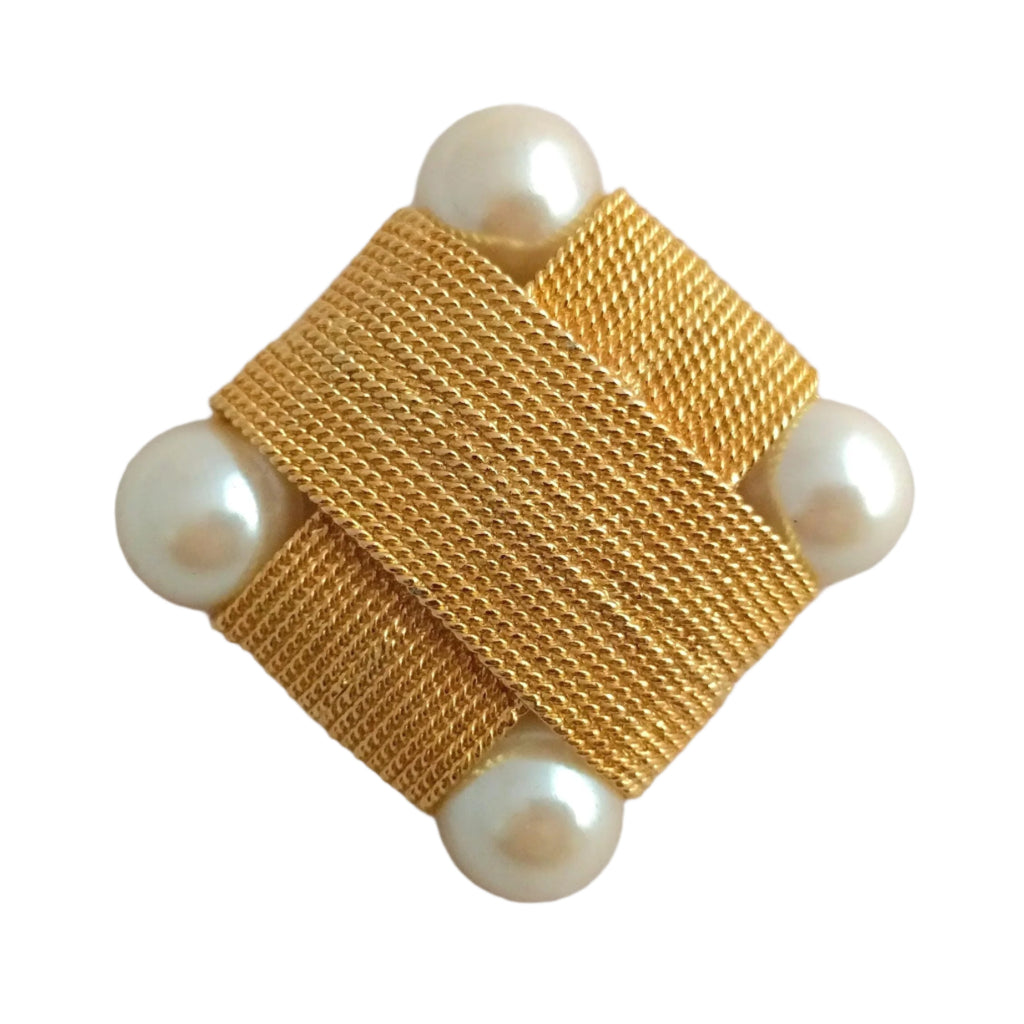 Luxury vintage Valentino brooch, gold-plated with chain design and faux pearls - Rare Valentino faux pearl brooch