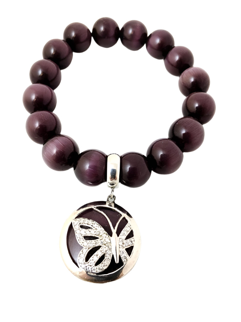 925 sterling silver carved charm bracelet with purple tiger eye gemstones