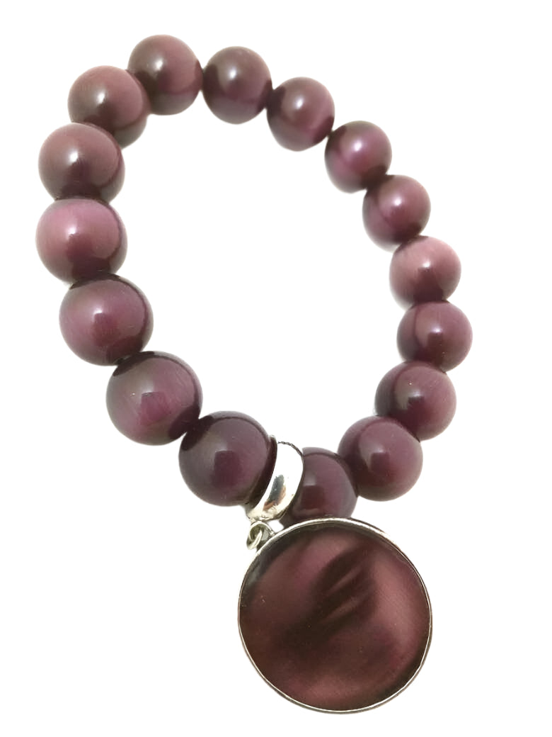 Handcrafted purple tiger eye gemstone bracelet, natural stones, butterfly charm