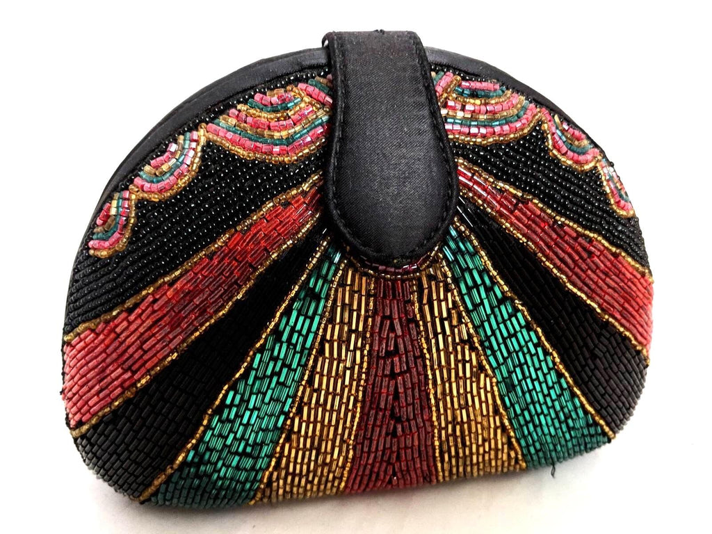Vintage Bob Mackie handbag, black and gold beaded evening clutch