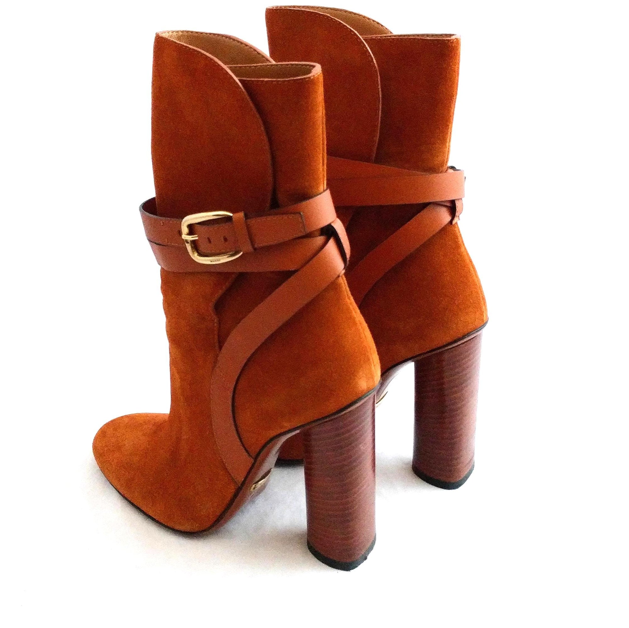 Gucci Suede Ankle Boots – Abigail Rust/Orange Booties, 4.5" Heel, Made in Italy, Excellent Condition, Size 6