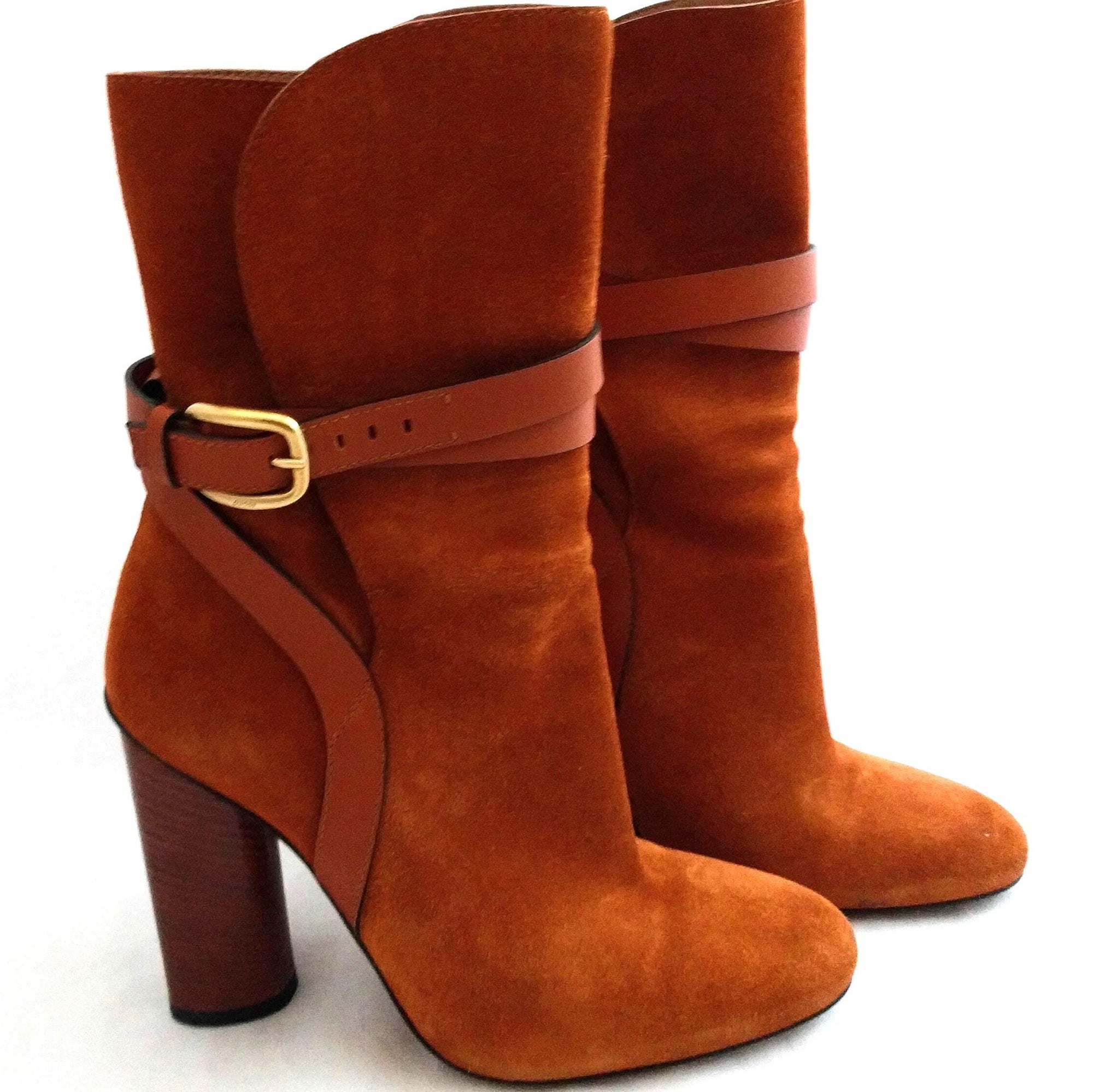 Gucci Suede Ankle Boots – Abigail Rust/Orange Booties, 4.5" Heel, Made in Italy, Excellent Condition, Size 6