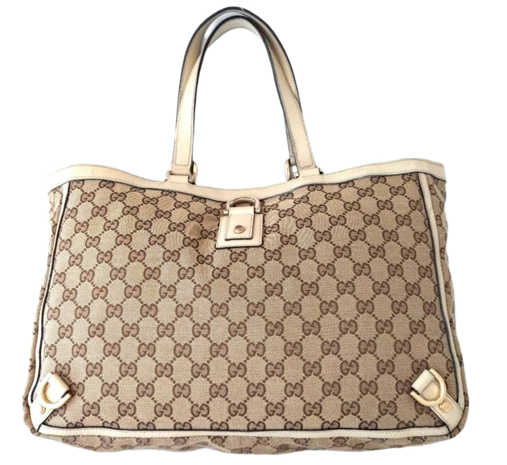Gucci GG Abbey D-Ring Tote – Beige/Brown Canvas, Made in Italy