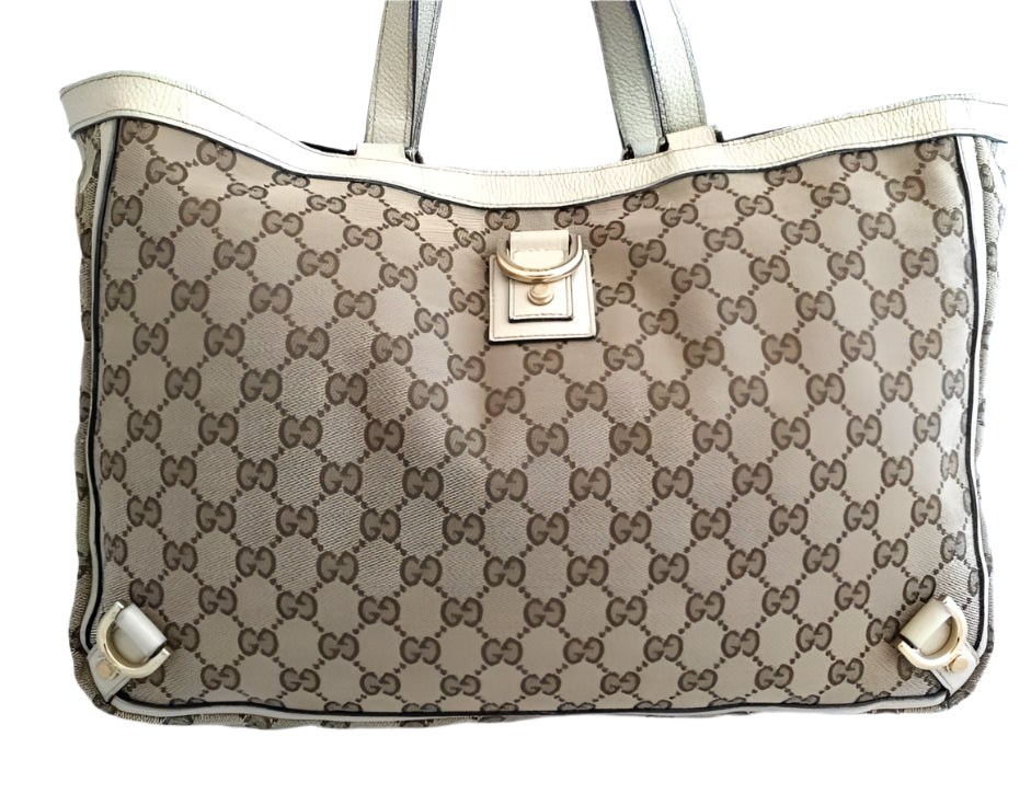 Gucci GG Abbey D-Ring Tote – Beige/Brown Canvas, Made in Italy
