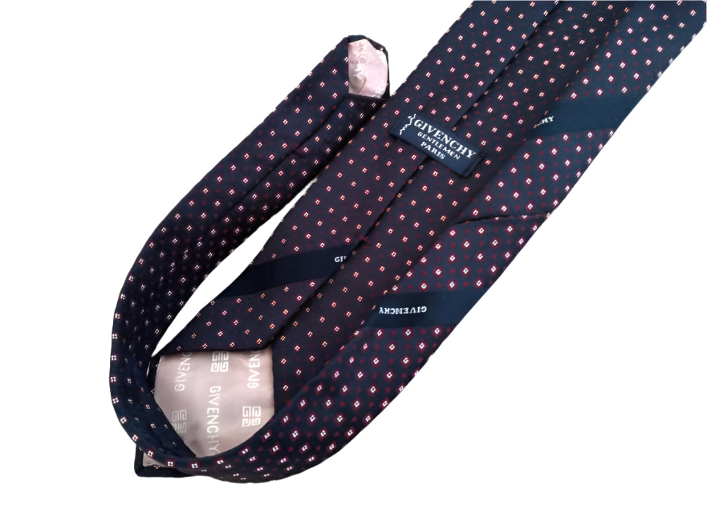 Vintage Givenchy Tie – Navy & Red, Classic Designer Necktie, 8cm Wide, Elegant and Timeless