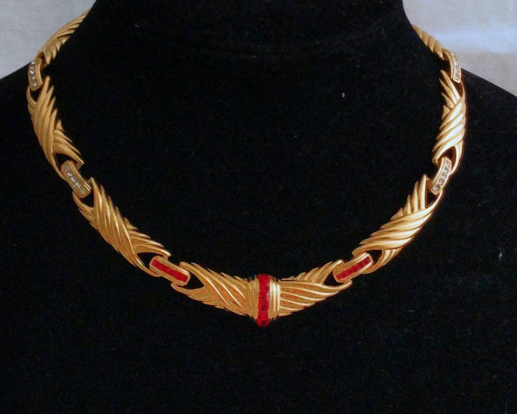 Rare Vintage Eisenberg Gold-Plated Necklace – Jewel Accented, Braided Pattern, Signed, 1940s Designer Necklace
