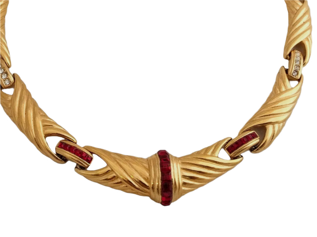 Rare Vintage Eisenberg Gold-Plated Necklace – Jewel Accented, Braided Pattern, Signed, 1940s Designer Necklace