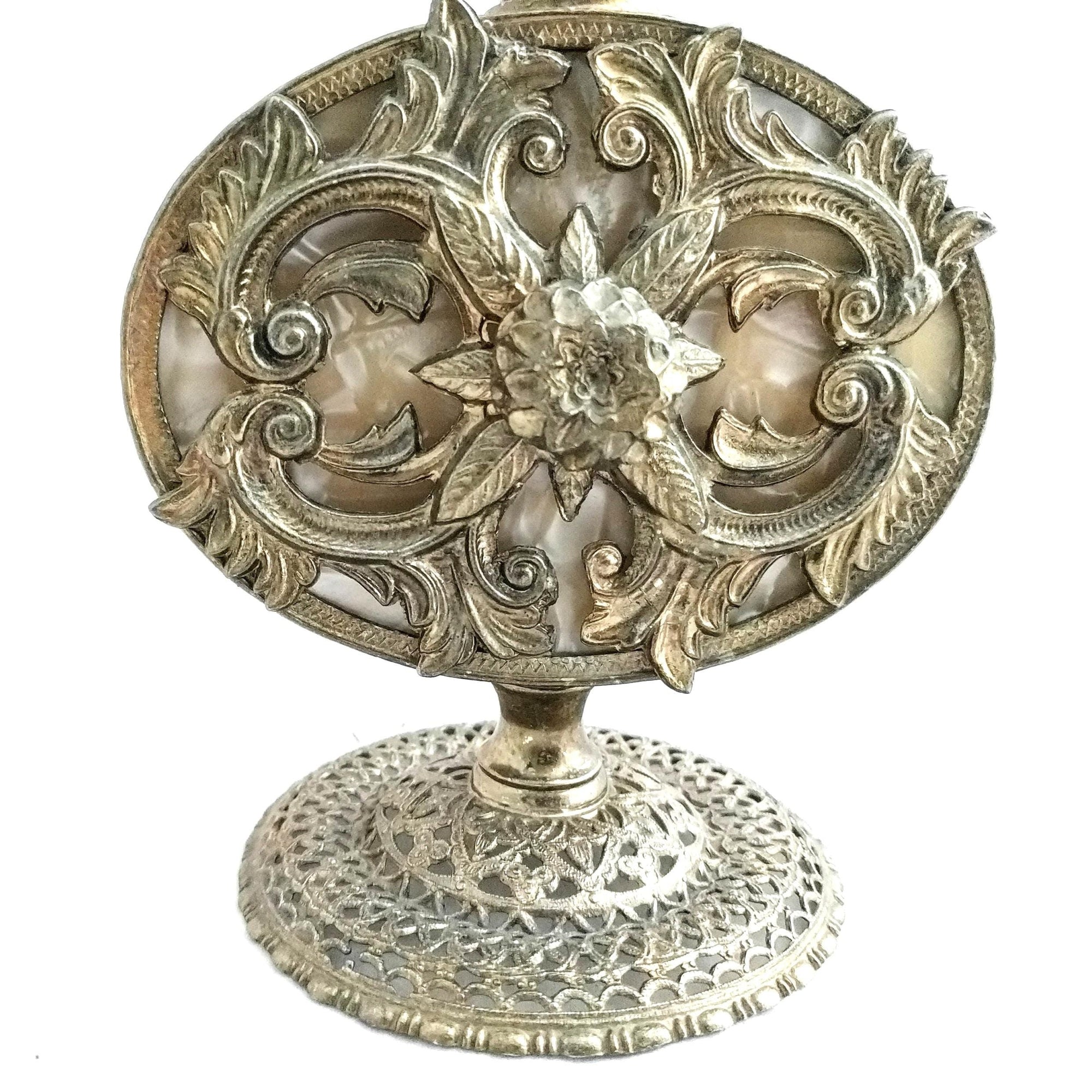 Antique Ormolu Perfume Bottle – Gold Brass Filigree, Collectible Vanity Piece