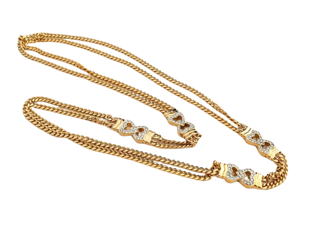 Vintage Park Lane Double Chain Necklace – Double Hearts Pendant, Gold-Tone Statement Necklace, Excellent Condition