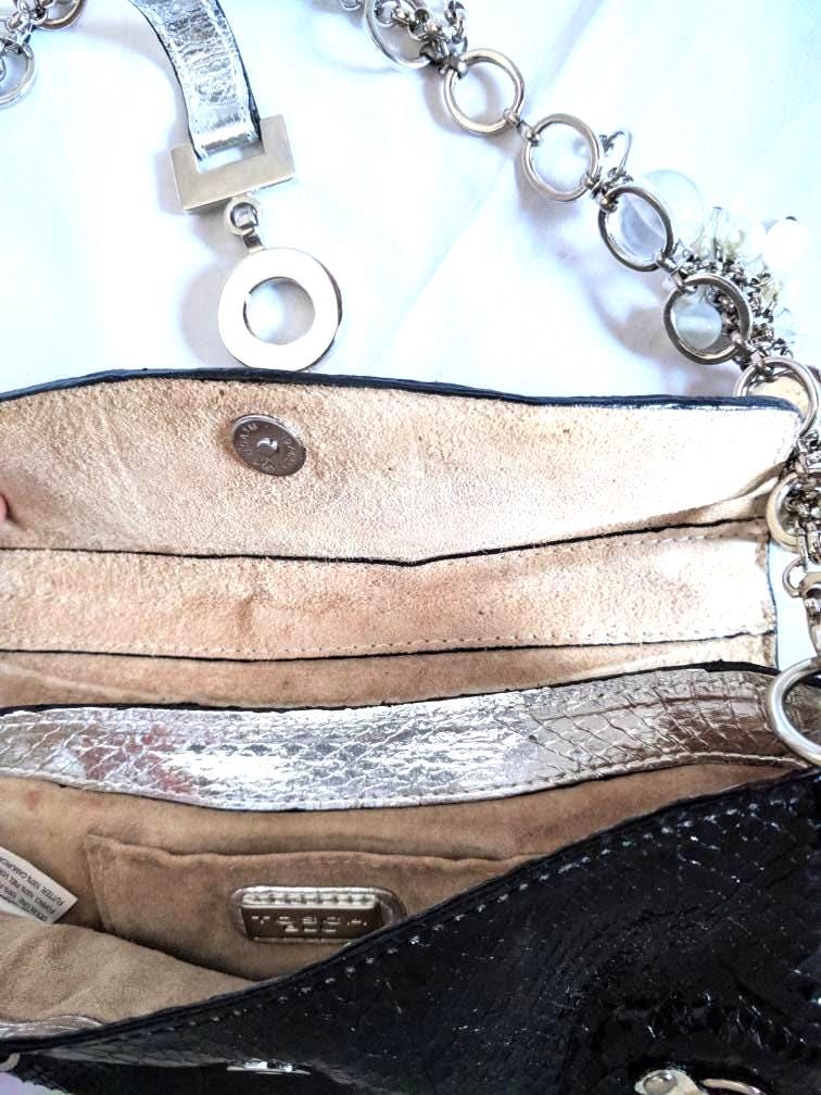 “Tosca Blu vintage handbag, designer snakeskin purse, jeweled ornament strap, rare find