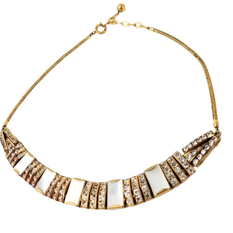 Vintage Egyptian Revival Necklace – Mother of Pearl & Brass, Esha Randel for Doso, Statement Pendant Necklace