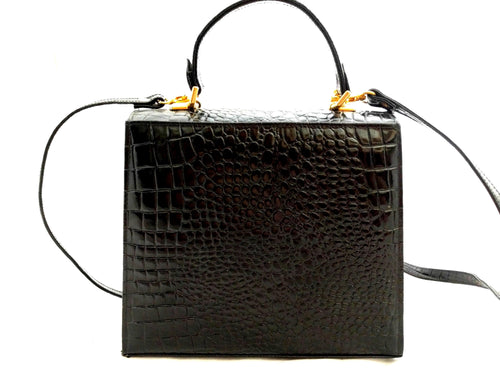 Vintage 1980s Black Embossed Leather Handbag – Elegant Shoulder Bag, Classic 80s Style, Beautiful Textured Leather