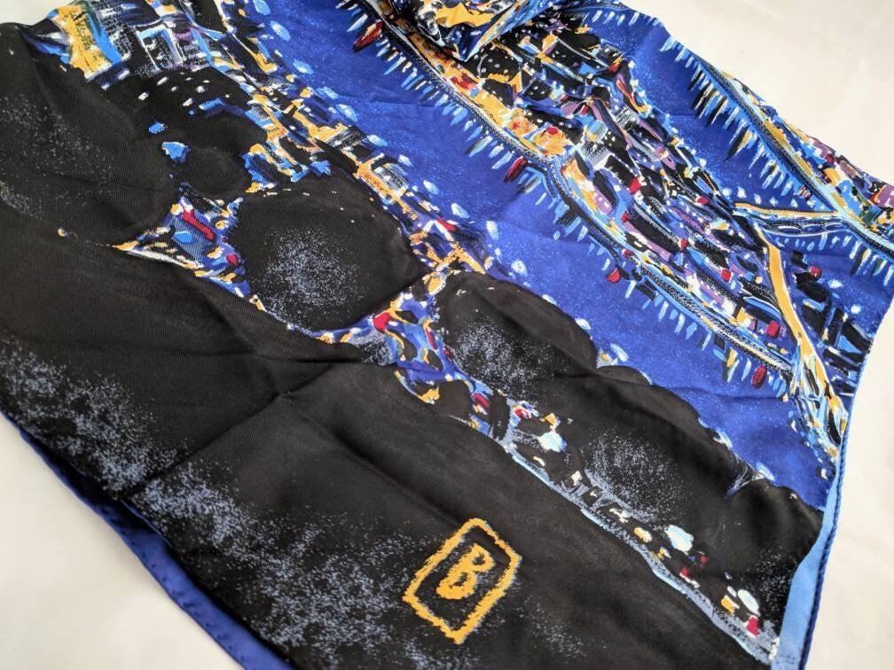 Hand-Painted Italian Silk Scarf – ‘Starry Paris Night’ | Firenze Art Scarf