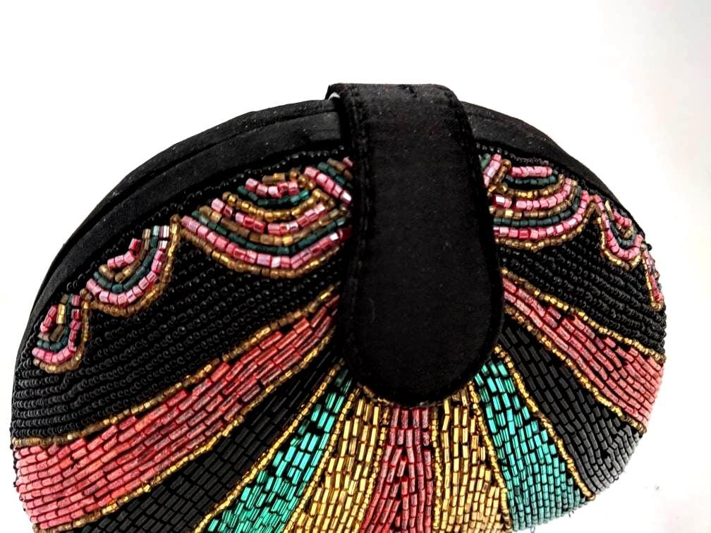 Rare Bob Mackie beaded purse with multicolored glass beads and removable strap