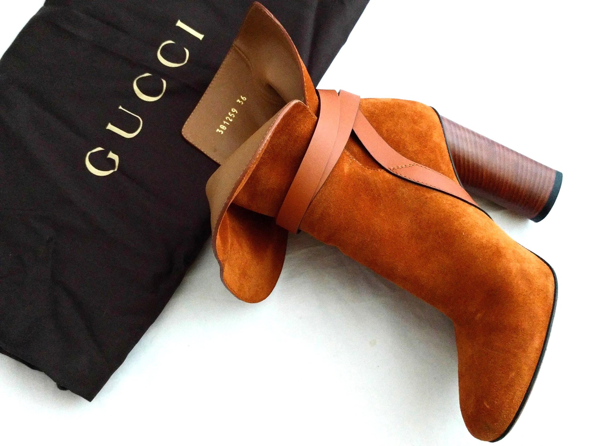 Gucci Suede Ankle Boots – Abigail Rust/Orange Booties, 4.5" Heel, Made in Italy, Excellent Condition, Size 6