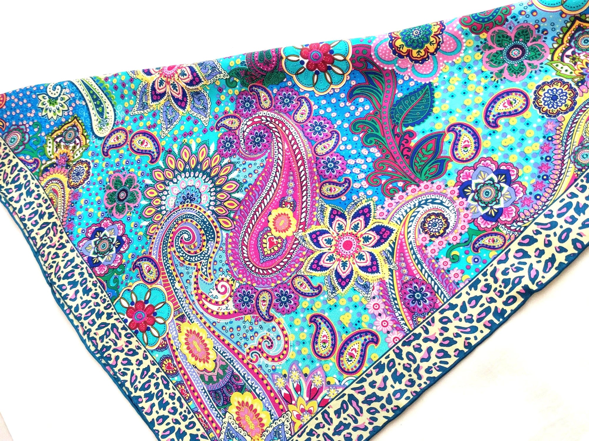 Italian Silk Scarf – Small Multi-coloured Como Silk Scarf, Made in Italy, Pink, Purple, Blue, 19.5" Square with Rolled Edges