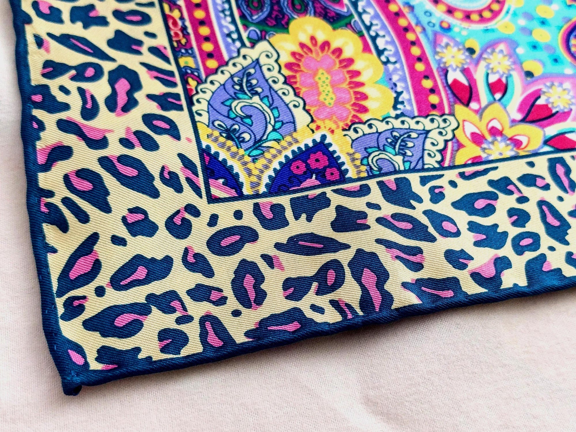 Italian Silk Scarf – Small Multi-coloured Como Silk Scarf, Made in Italy, Pink, Purple, Blue, 19.5" Square with Rolled Edges