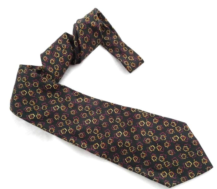 Salvatore Ferragamo Men’s Silk Tie – Black with Leaf Print, 100% Silk, Made in Italy, Luxury Designer Tie