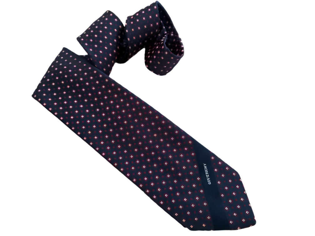 Vintage Givenchy Tie – Navy & Red, Classic Designer Necktie, 8cm Wide, Elegant and Timeless