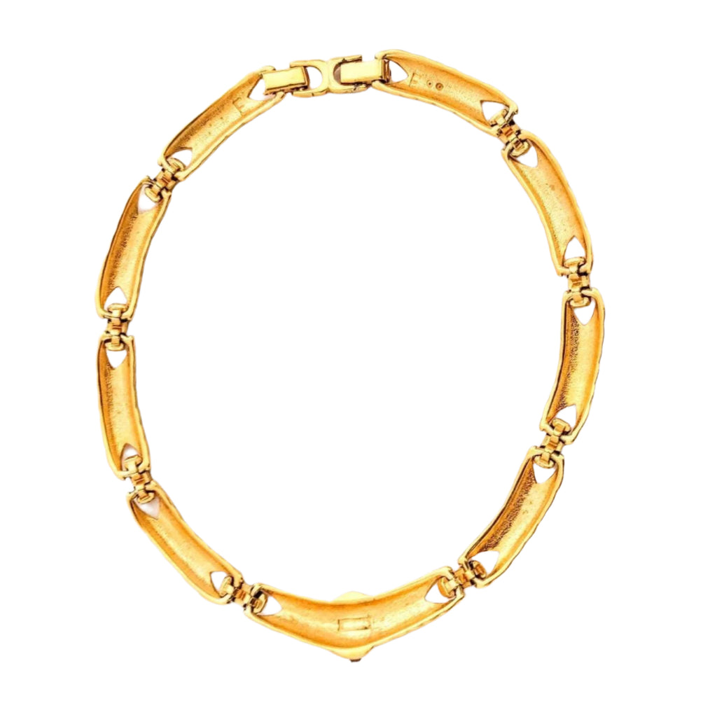 Rare Vintage Eisenberg Gold-Plated Necklace – Jewel Accented, Braided Pattern, Signed, 1940s Designer Necklace