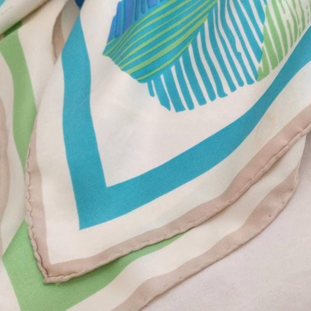 Christian Dior Vintage Silk Scarf – 1980s Floral Square Scarf, Blue & Cream Headscarf, Luxury Gift for Her