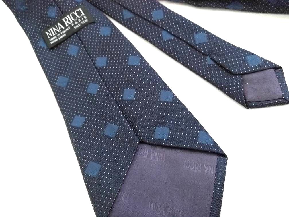 Tie NINA RICCI necktie Blue hand made tie Made in France Vintage tie for him blue tie